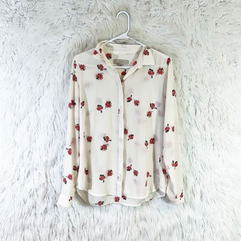 Loft Women's Floral Button-Up Blouse Multicolor Long Sleeve Casual